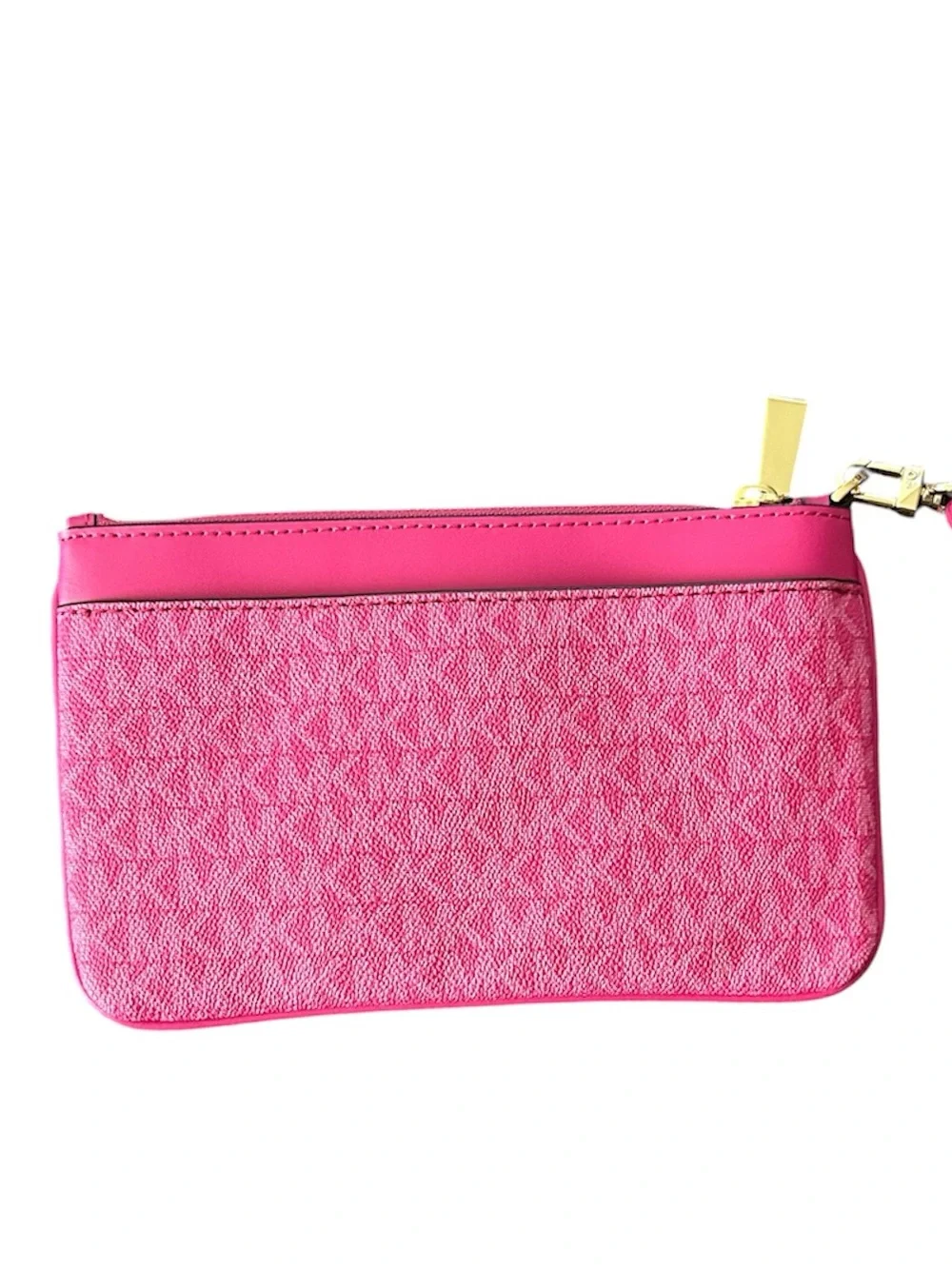 Michael Kors Hot Pink Signature Wristlet Zip Pouch with Gold Hardware New